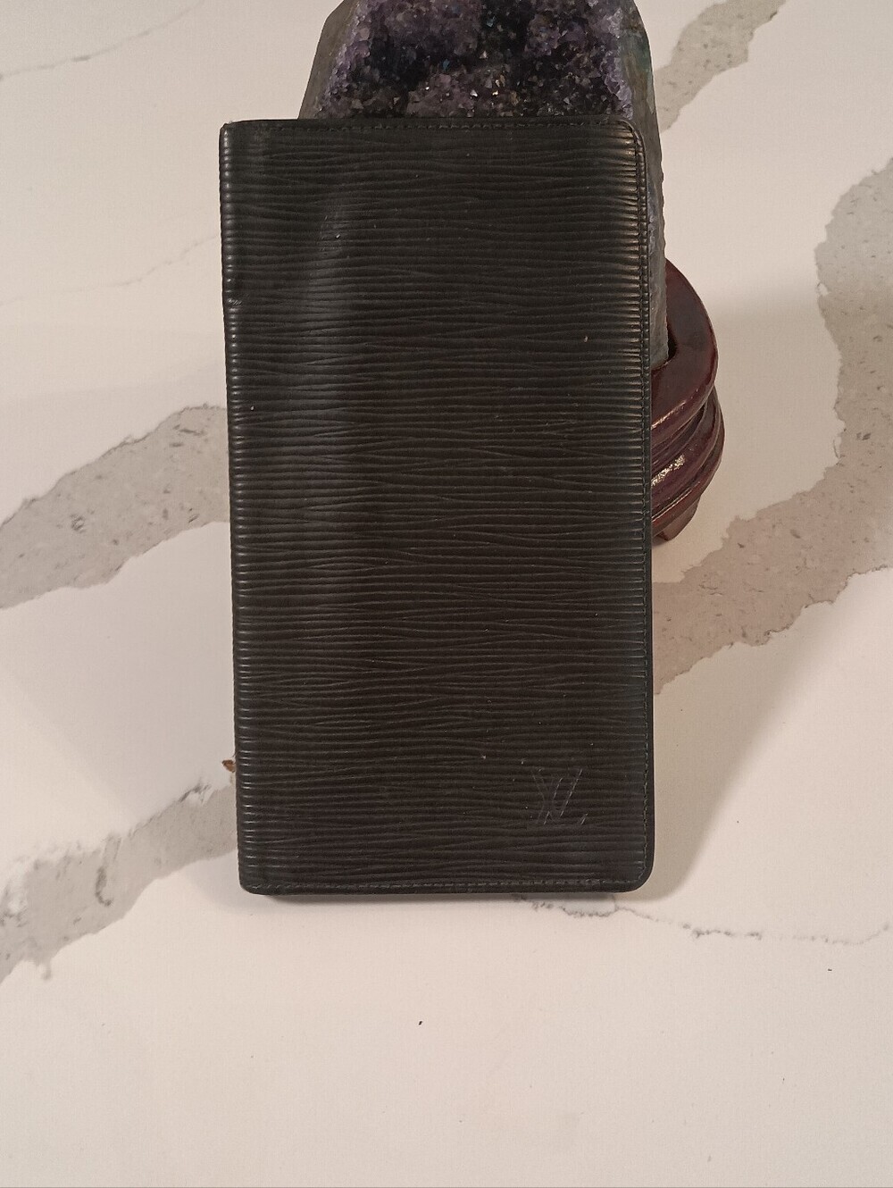 AuthentiLouis Vuitton Black Epi Leather Long Billfold Wallet 6 Card Slots/ Check
